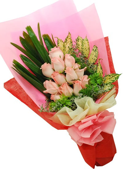 12 Pink Roses bunch