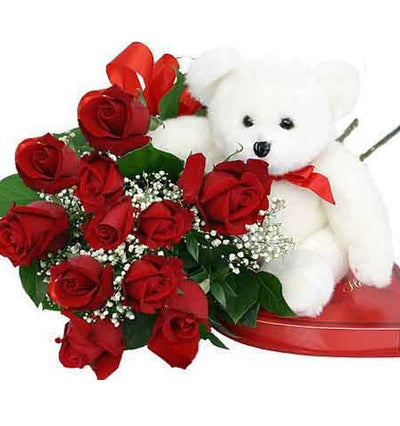 •	Bunch of 12 red roses
•	Approx 1 Feet Teddy Bear
