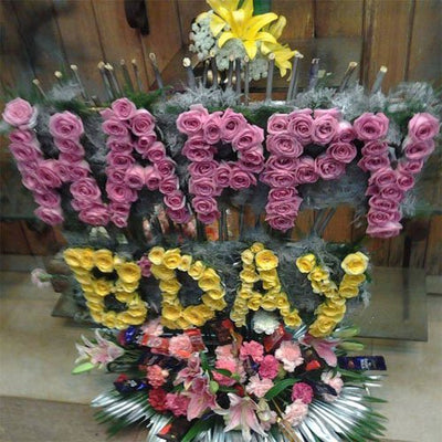 •	Happy Birthday arrangement of more than 175 flowers (Includes Roses, Lilies, Carnations & 10 Cadbury Chocolates)