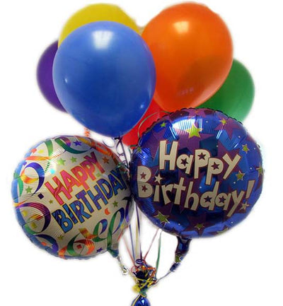  Balloons Bouquet - Two Birthday Printed Mylar Balloons & Five Airfilled Latex Balloons
 Free Message Card

NOTE: This product is available only in FEW Cities. If you do not find your city listed in "delivery city" option then request you to choose any other product. Thank you