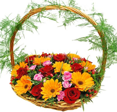 20+ Flowers Arranged in a Basket.