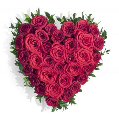 •	40 Red roses heart shape arrangement.