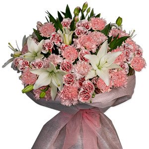 •	Bunch of 40+ roses, lilies and carnations 
•	Packed in special wrap
