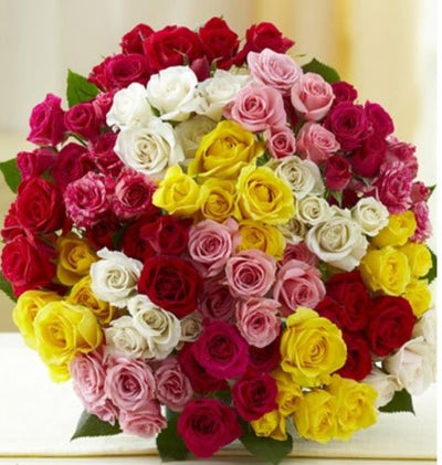  100 Stem Assorted Roses Bouquet.
 Free Message Card
