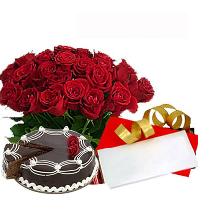  20 Red Roses surprise 
 500 gm delicious chocolate cake 
 Occasional greeting card (Love You)