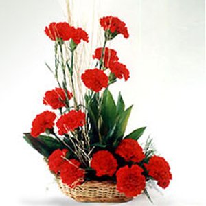 Basket  of 15 Red Carnations 