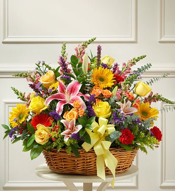 40+ Mixed Flowers Basket with lush foliage
