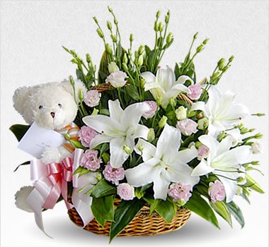  Basket of 20 + lilies and carnations.