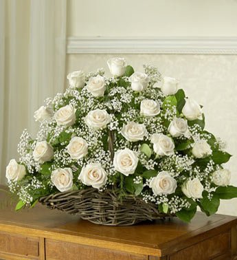 Basket of 60 White Roses blooms.