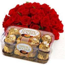  20 Red Roses bouquet
 Ferrero Rocher 16 pcs box
 Free Message Card