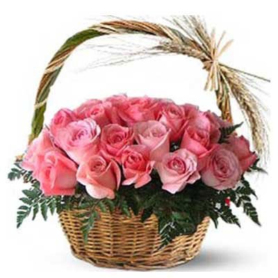  Basket of 25 Premium Pink Roses  Arranged in wooden Basket
Free Message card