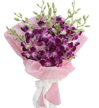  10 stem Purple shade Orchids
 Free Message card