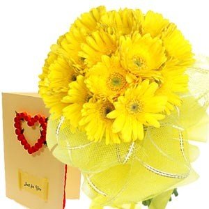 	15 Yellow Gerbera packed in yellow packing with a Love Greeting Card (Card choice available)
 Free Message Card