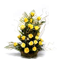 	20 Yellow Roses basket arrangement.
 Free Message Card