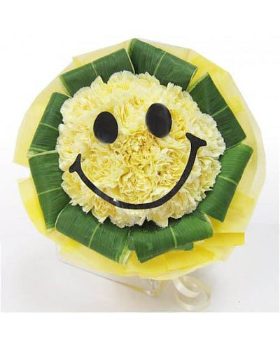50 Yellow Carnations arranged in the form of SMILEY :) + Special packing on it.
 Free Message Card