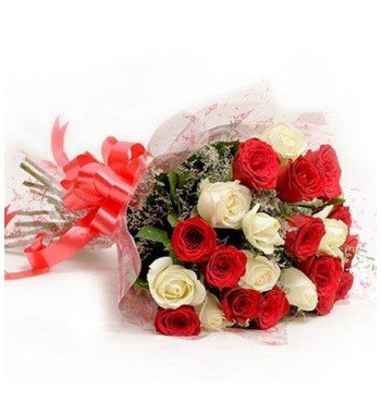  20 Stem white and Red Roses bouquet.