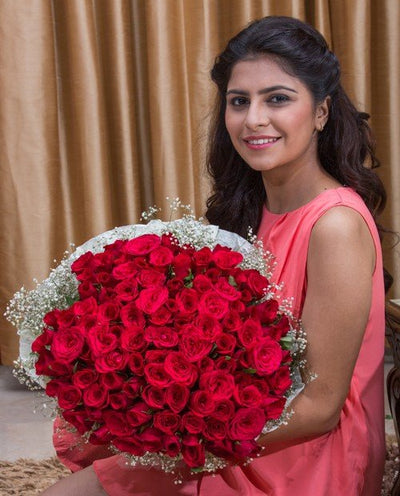  50 red roses bouquet.