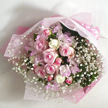 Two dozen Pink and white Roses bouquet.